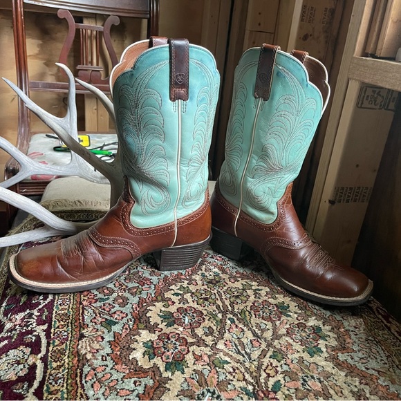 Ariat Mesquite Aquamarine Blue Cowboy Leather Roper Packer Boots Square Toe 7 - Picture 7 of 16